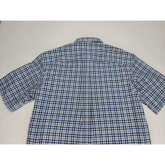 Duluth Trading Co Wrinklefighter Short Sleeve Button Down Mens Blue Plaid Medium - Picture 7 of 11